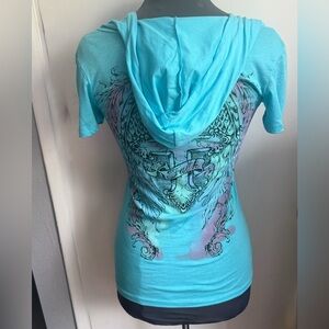 NWOT Vocal Y2K Hooded Top - Bling Winged Faith Cross - 100% Cotton - Size M